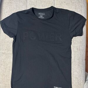 Black Graphic T-Shirt with 'POWER' Embossed